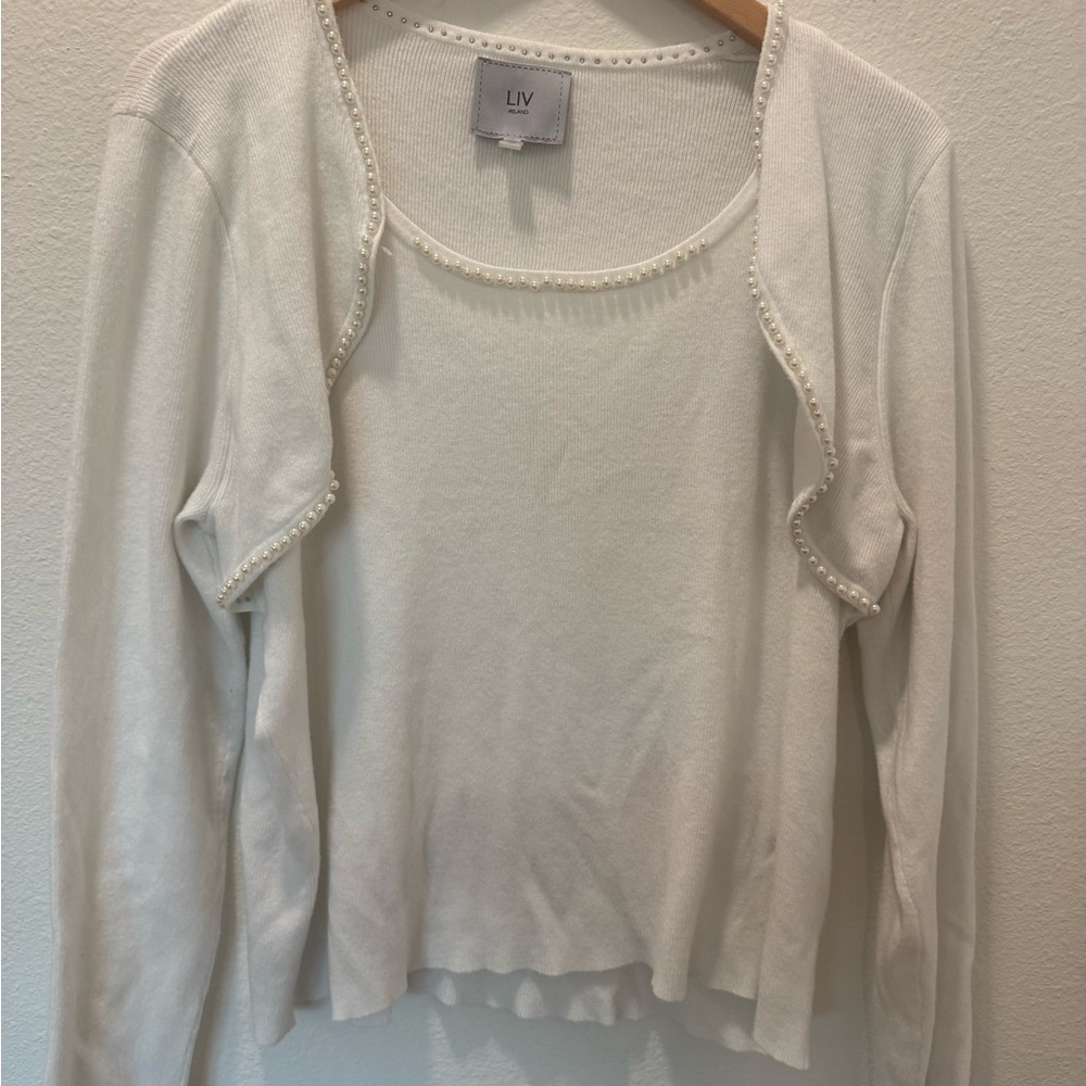 Milano White Sweater with Pearl Detail